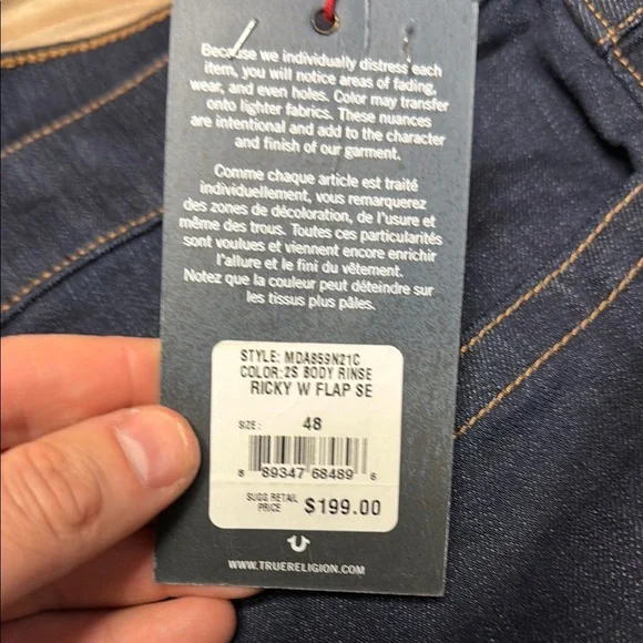 True Religion Ricky Relaxed Straight with Flap 48 x 33 Pants NWT New